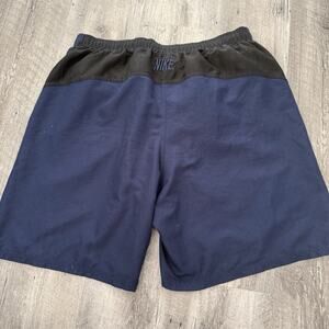 Nike Swim Trunks Mens Size XXL Elastic Waist Blue Black Longer Length Spell Out